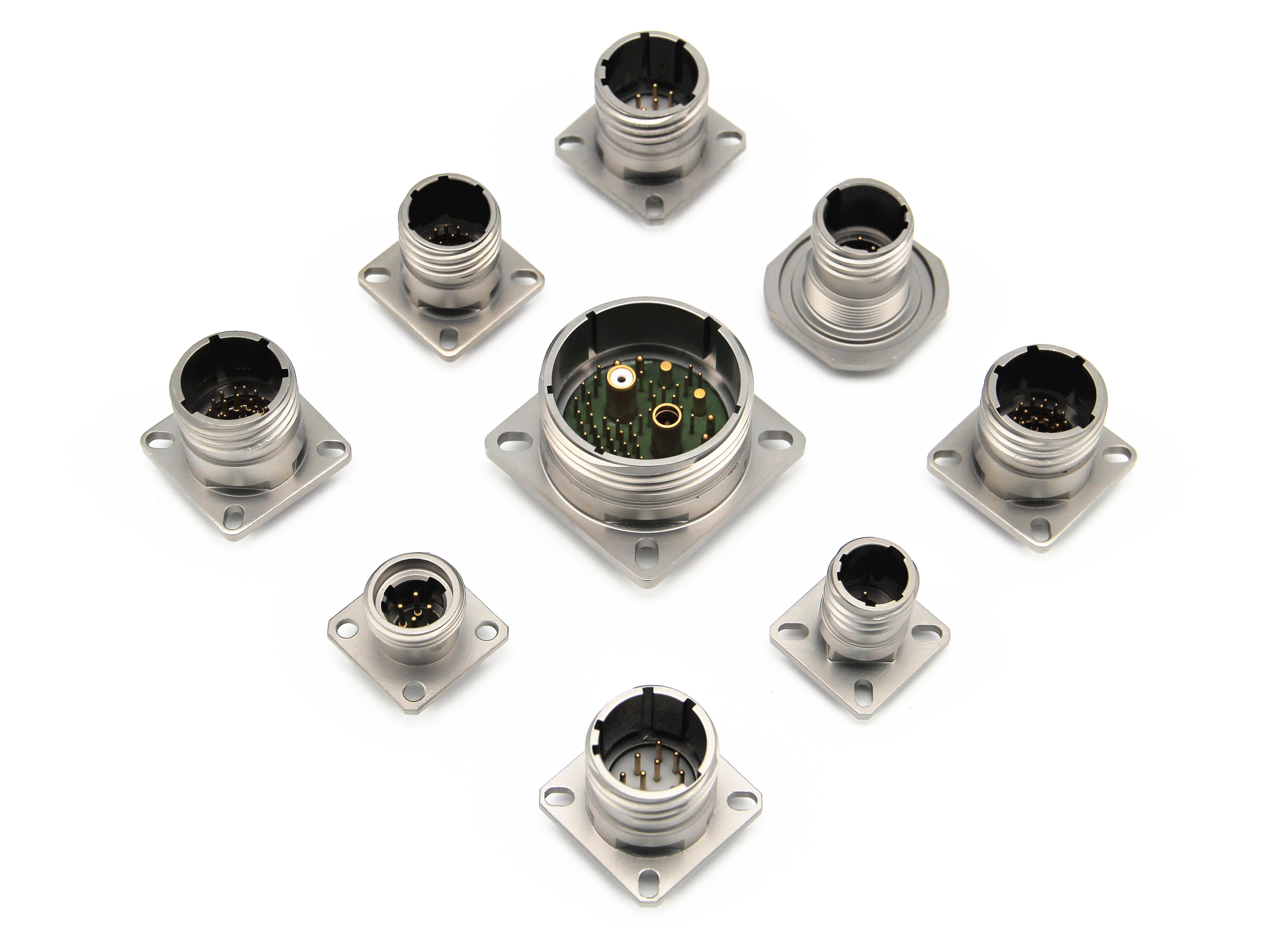 Selection of hermetic circular connectors with different contact arrangements