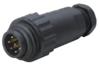 WA22J7TE1 6+PE straight plug with pin contacts, long backshell and solder termination